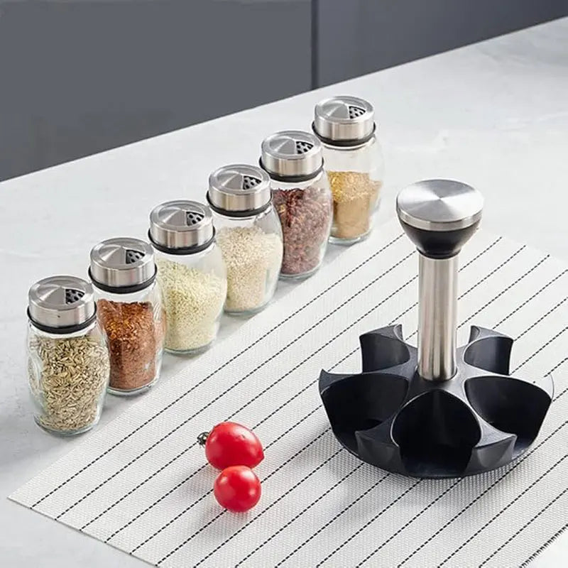 360° Rotating 6-Piece Glass Spice Jar Set