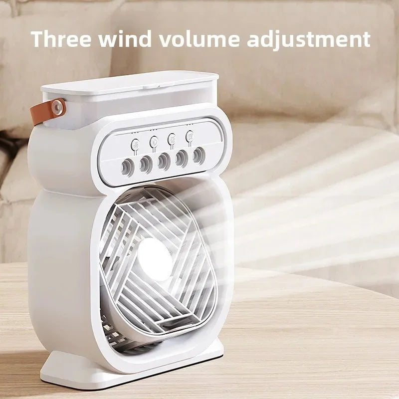 3-in-1 Humidifier Fan with LED Night Light – Portable Mini Air Cooler, 3-Speed Cooling Fan for Bedroom, Office & Home Use