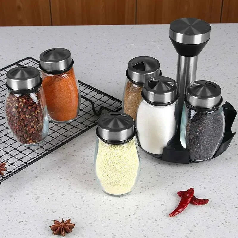 360° Rotating 6-Piece Glass Spice Jar Set