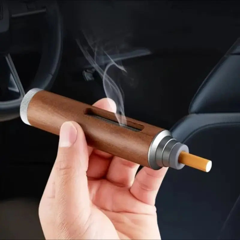 Portable Wooden Car Ashtray & Cigarette Holder – Dust-Free Anti-Ash Smoking Device