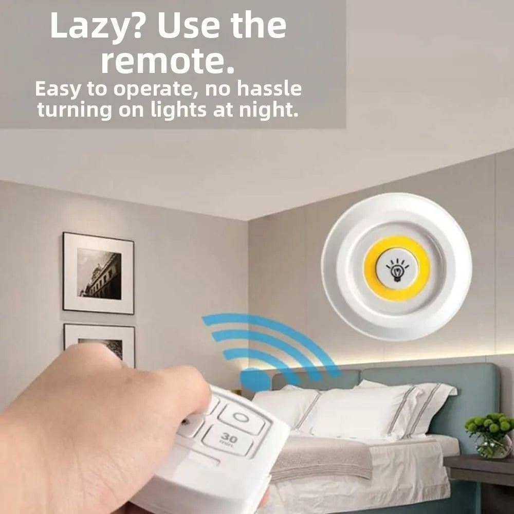 Battery Operated LED Puck Lights with Remote Control – Wireless Stick-On Under Cabinet & Closet Lights