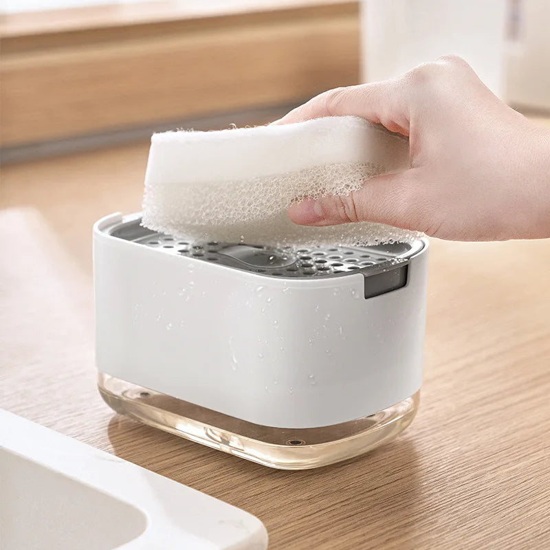 Automatic Soap Pump Dispenser with Sponge Holder – Kitchen & Bathroom Liquid Detergent Foam Box for Easy Cleaning