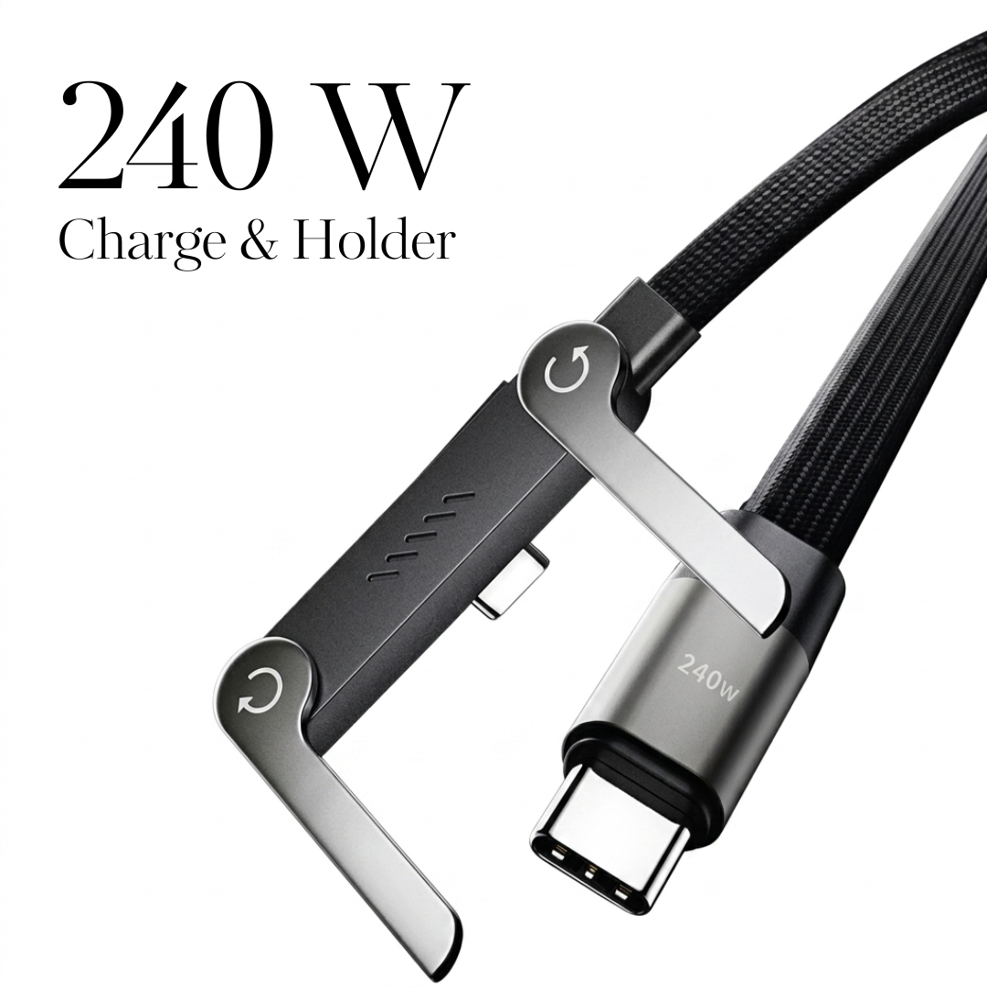 240W Type-C to Type-C Fast Charging Cable with Elbow Design & Foldable Phone Stand