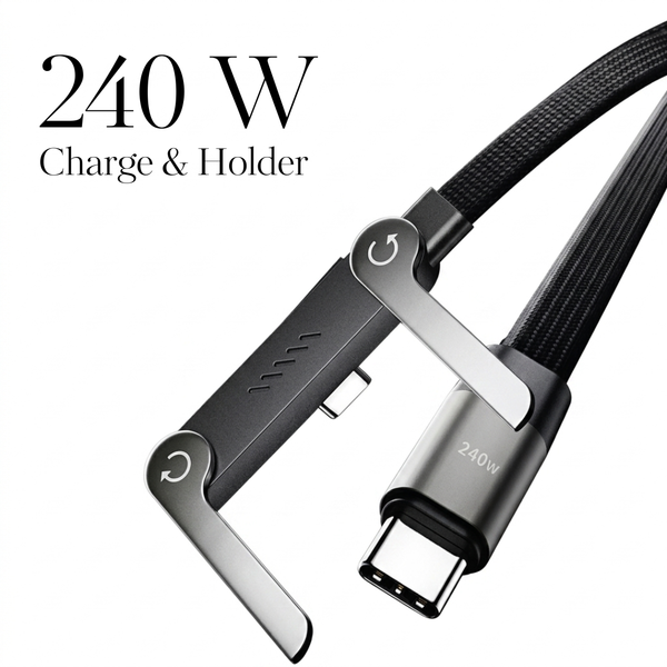 240W Type-C to Type-C Fast Charging Cable with Elbow Design & Foldable Phone Stand