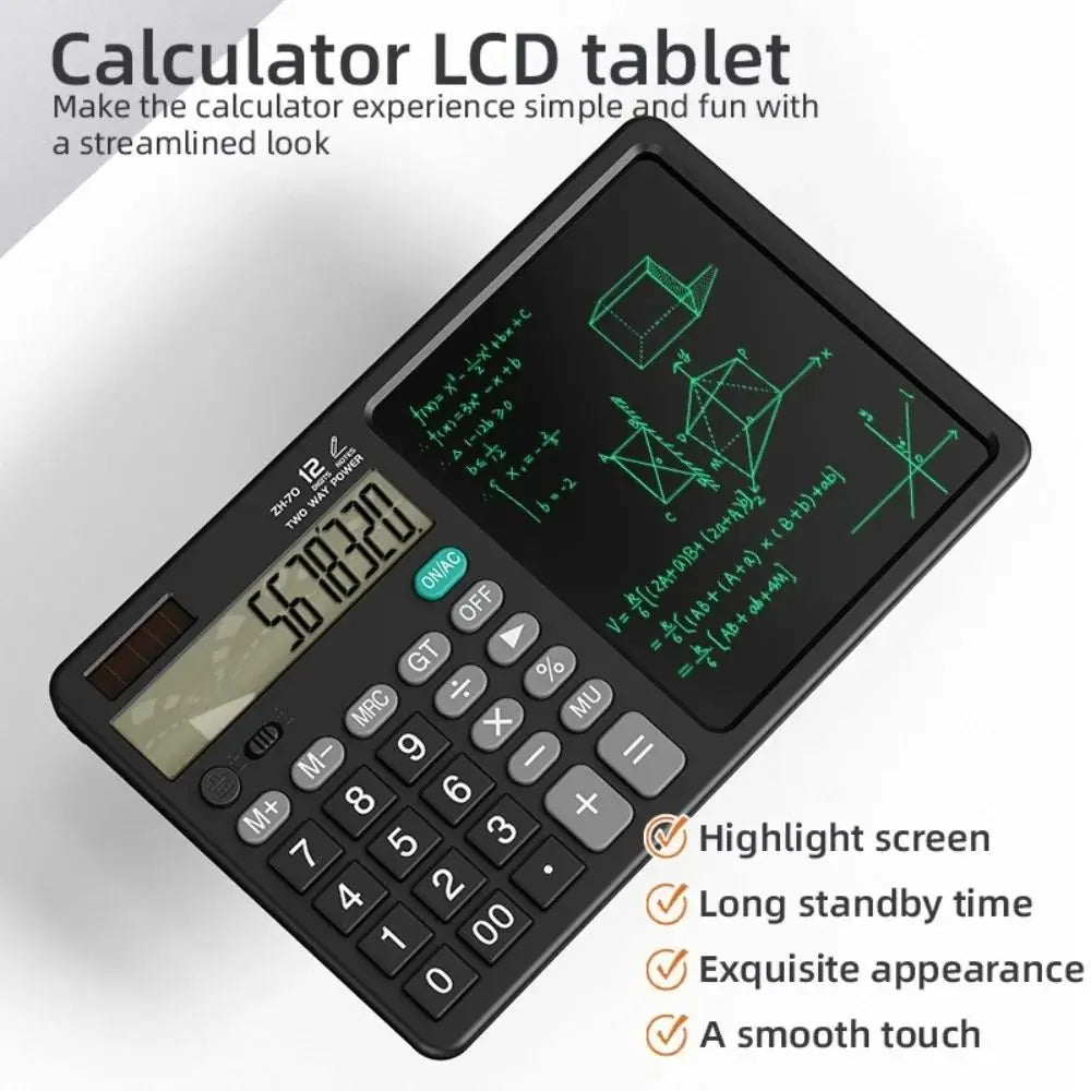 12-Digit Portable Calculator with LCD Writing Tablet | 2-in-1 Digital Notepad