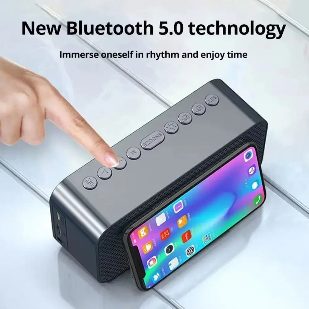 5-in-1 Smart Digital Alarm Clock with Bluetooth Speaker, FM Radio & Phone Stand