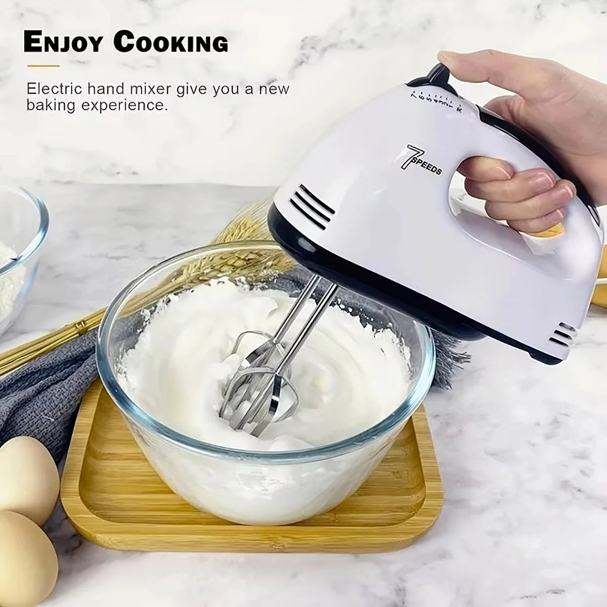 7-Speed Handheld Electric Egg Beater – Mini Automatic Mixer for Eggs, Cream & Baking