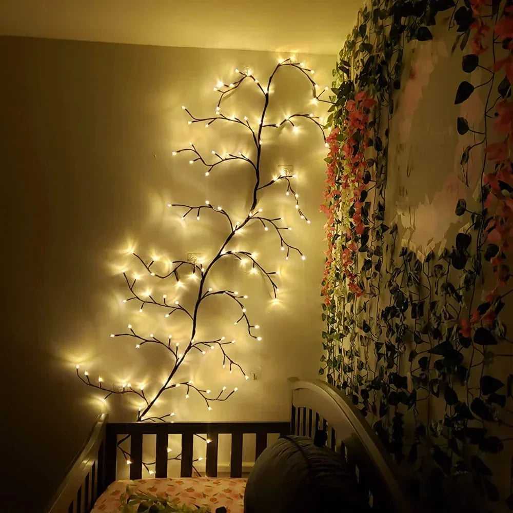 1.6 Metre 72 LED 8 Modes Branch Rattan Strip Lights – USB Powered DIY Tree Vine Wall Lamp for Home & Festive Decoration
