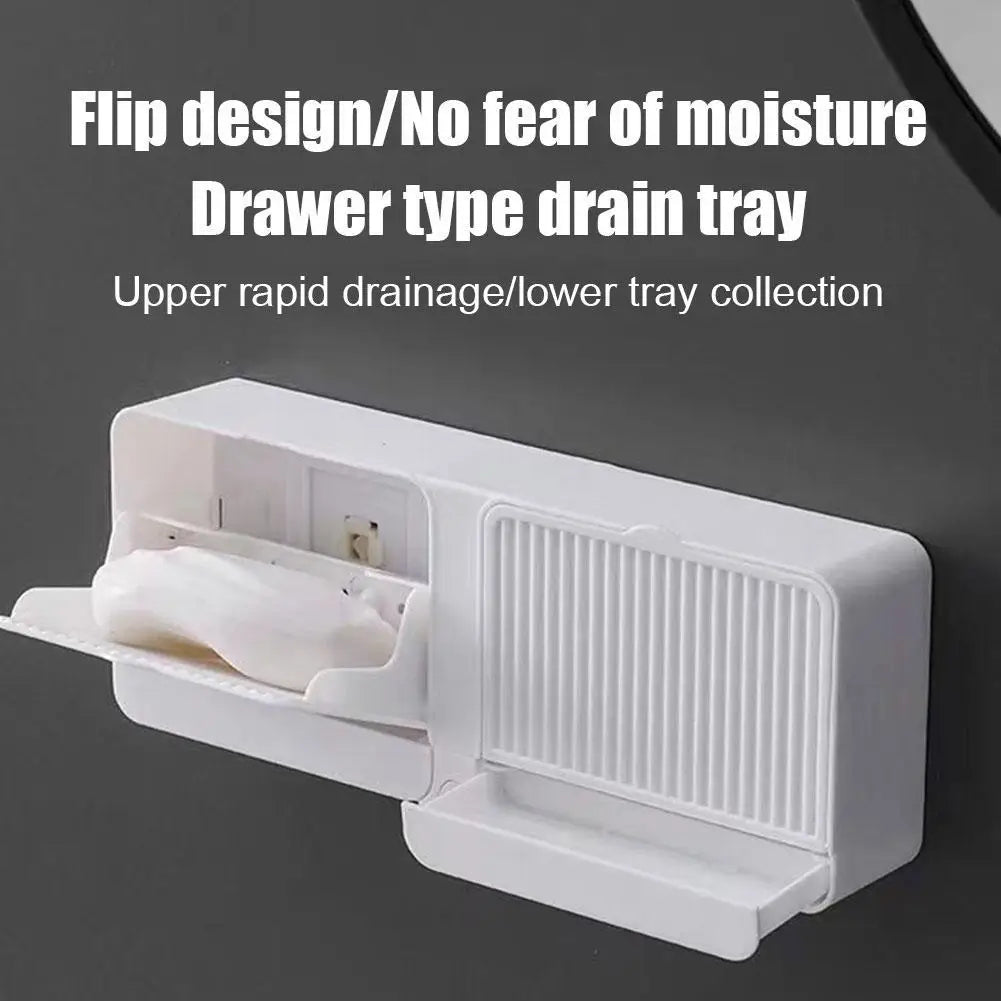 Wall-Mounted Plastic Soap Dish Holder with Lid – Bathroom Storage Organizer