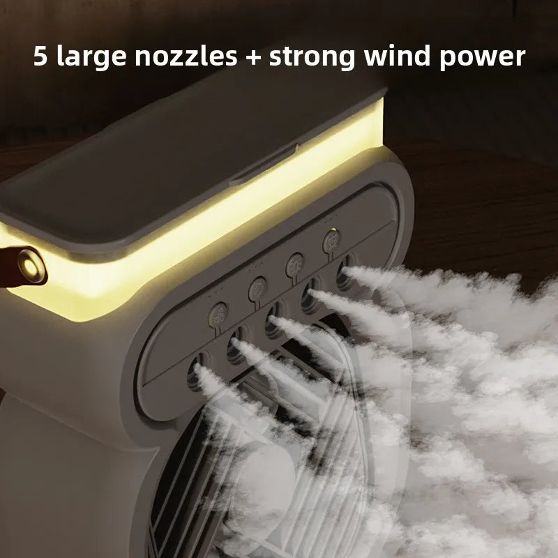 3-in-1 Humidifier Fan with LED Night Light – Portable Mini Air Cooler, 3-Speed Cooling Fan for Bedroom, Office & Home Use