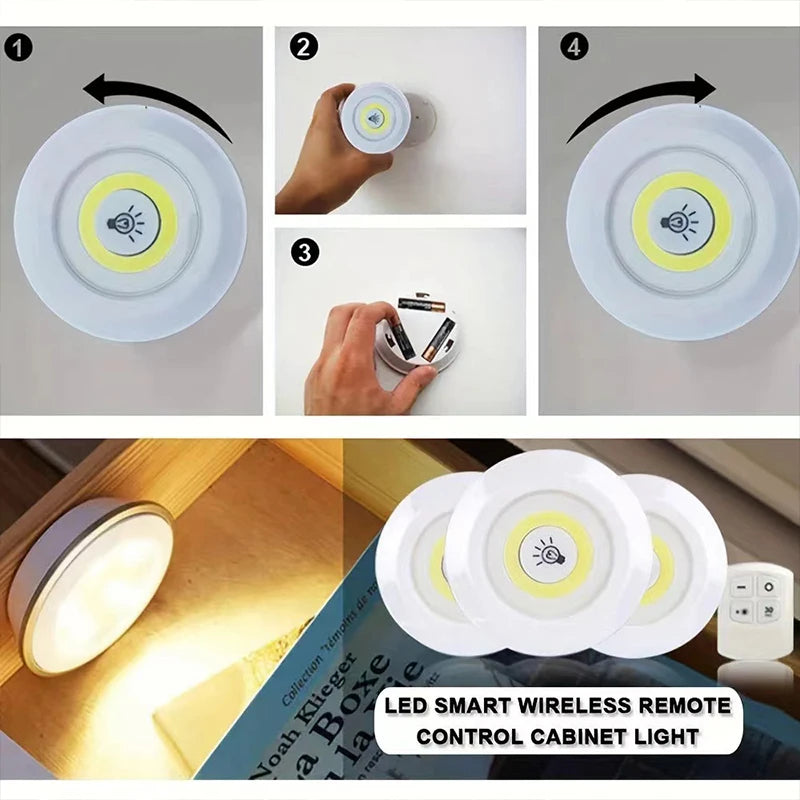 Battery Operated LED Puck Lights with Remote Control – Wireless Stick-On Under Cabinet & Closet Lights