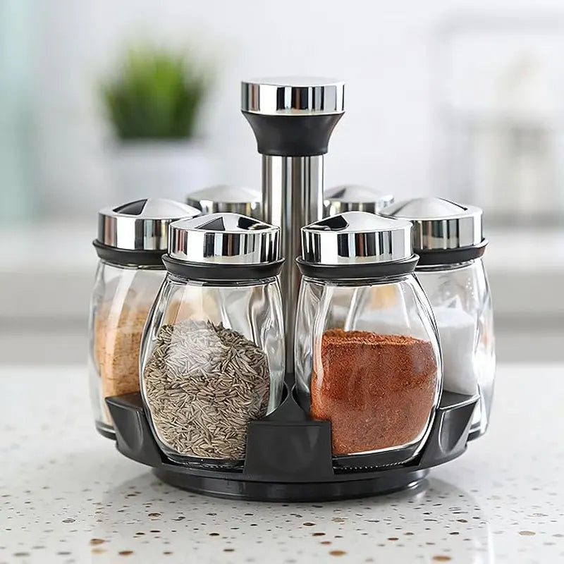 360° Rotating 6-Piece Glass Spice Jar Set