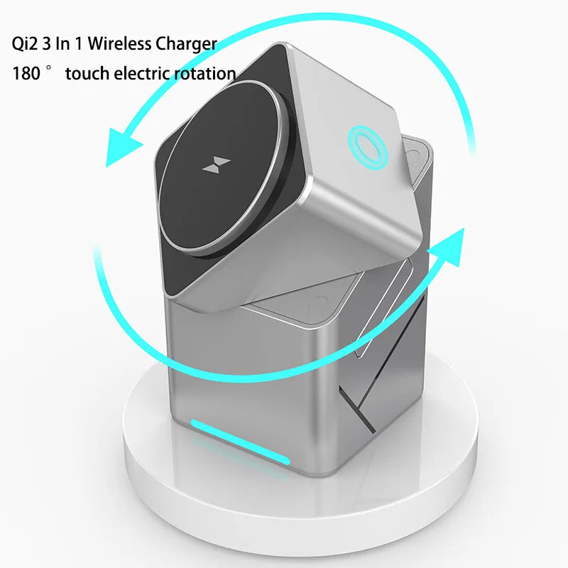 3-in-1 Magnetic 15W Auto-Rotate Wireless Charging Stand