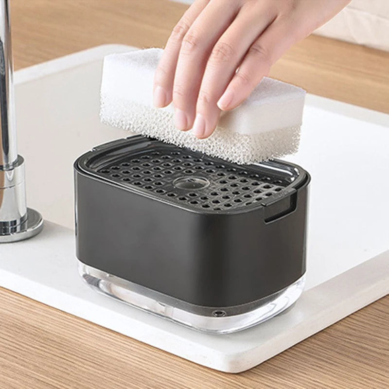 Automatic Soap Pump Dispenser with Sponge Holder – Kitchen & Bathroom Liquid Detergent Foam Box for Easy Cleaning