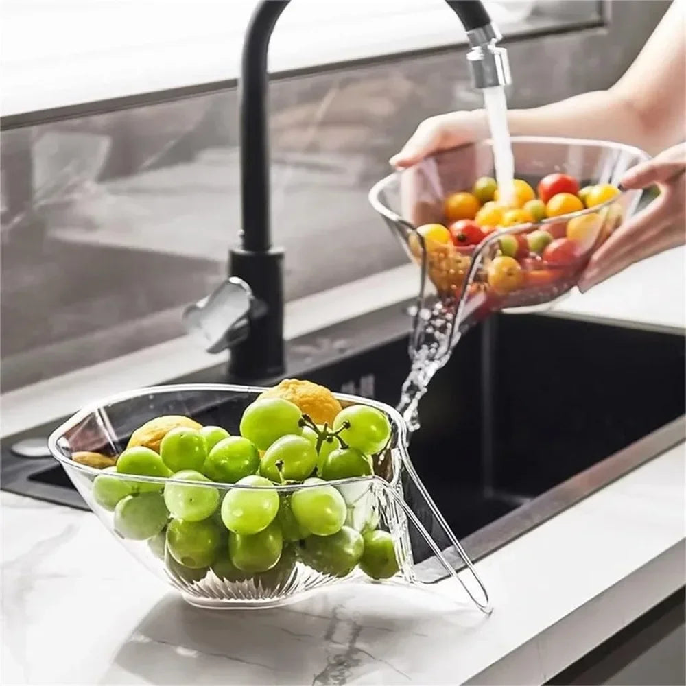 2-in-1 Multifunctional Fruit & Vegetable Washing Drain Basket – Kitchen Sink Colander Bowl for Salad, Pasta & Food Straining | Home Kitchen Drainer Bowl