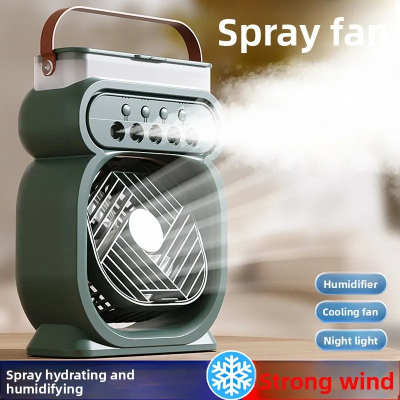 3-in-1 Humidifier Fan with LED Night Light – Portable Mini Air Cooler, 3-Speed Cooling Fan for Bedroom, Office & Home Use