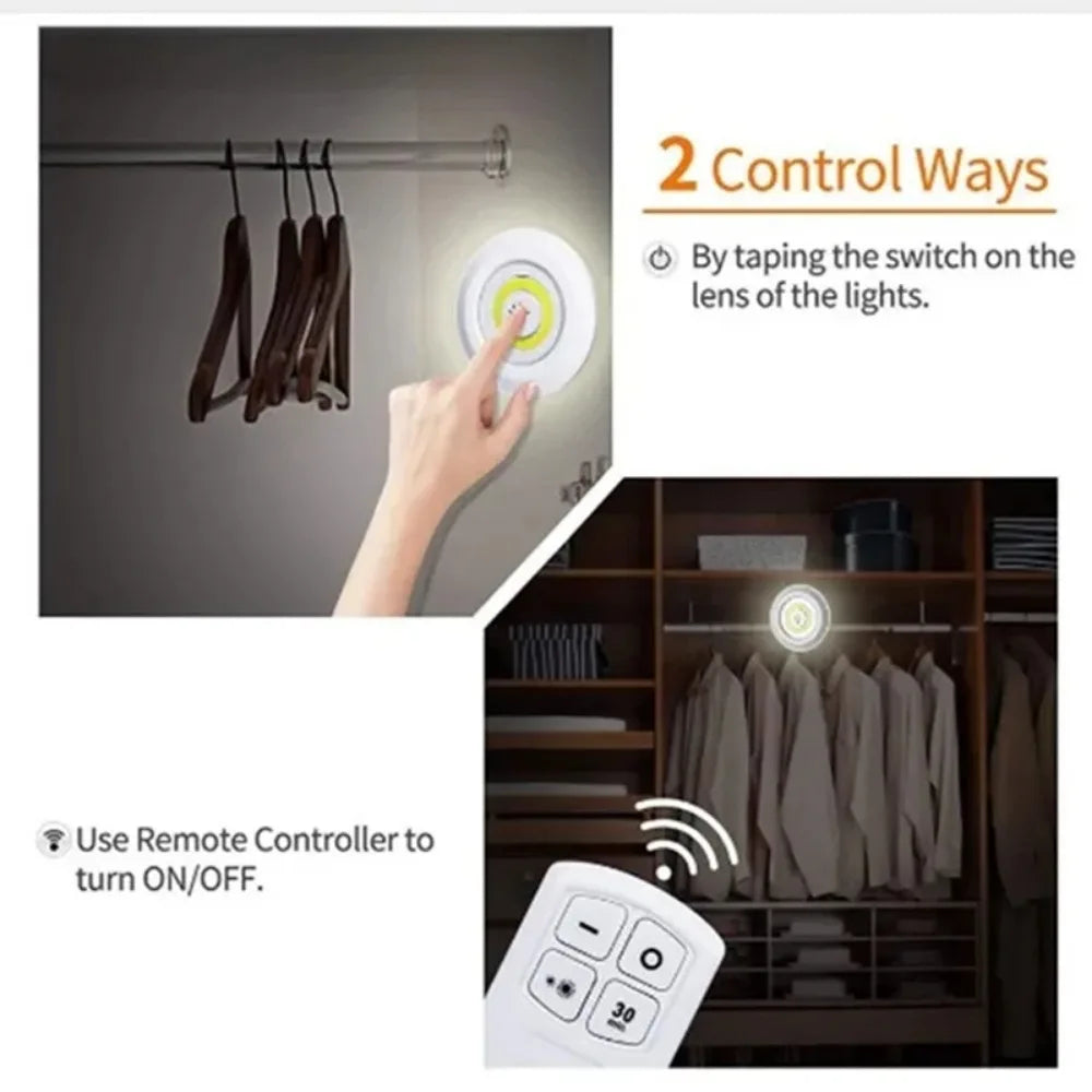 Battery Operated LED Puck Lights with Remote Control – Wireless Stick-On Under Cabinet & Closet Lights