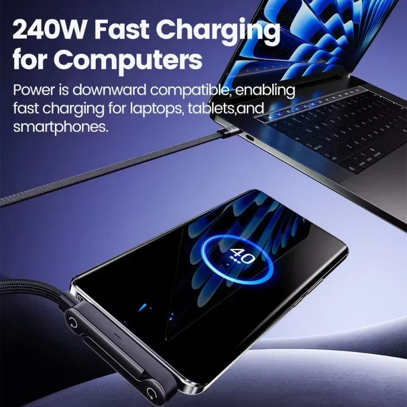 240W Type-C to Type-C Fast Charging Cable with Elbow Design & Foldable Phone Stand
