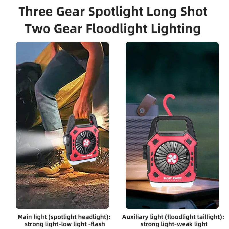 3-in-1 Portable Light with Fan – USB Rechargeable LED Flashlight & Power Bank