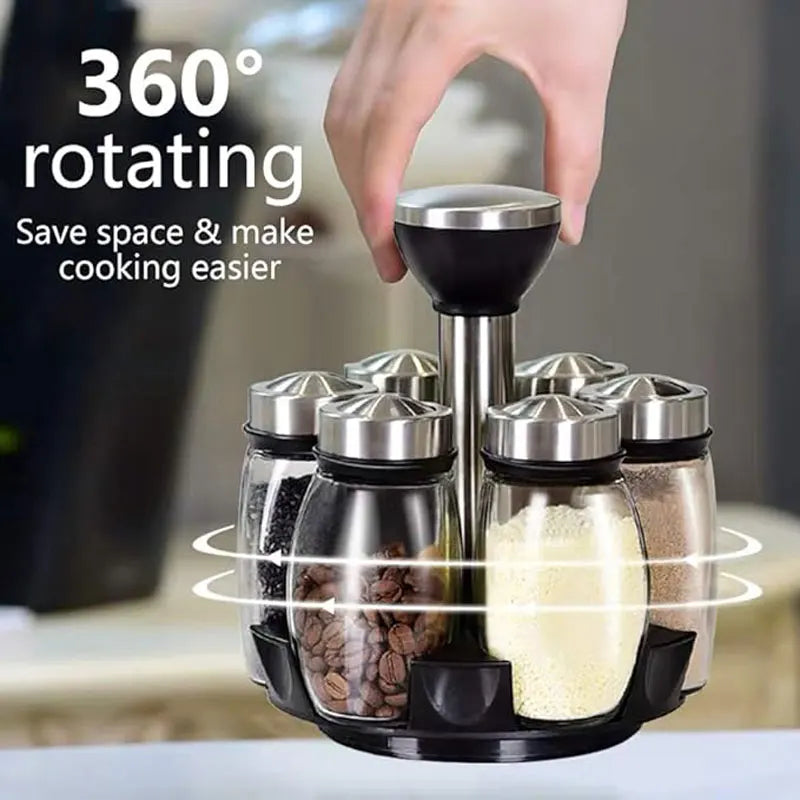 360° Rotating 6-Piece Glass Spice Jar Set