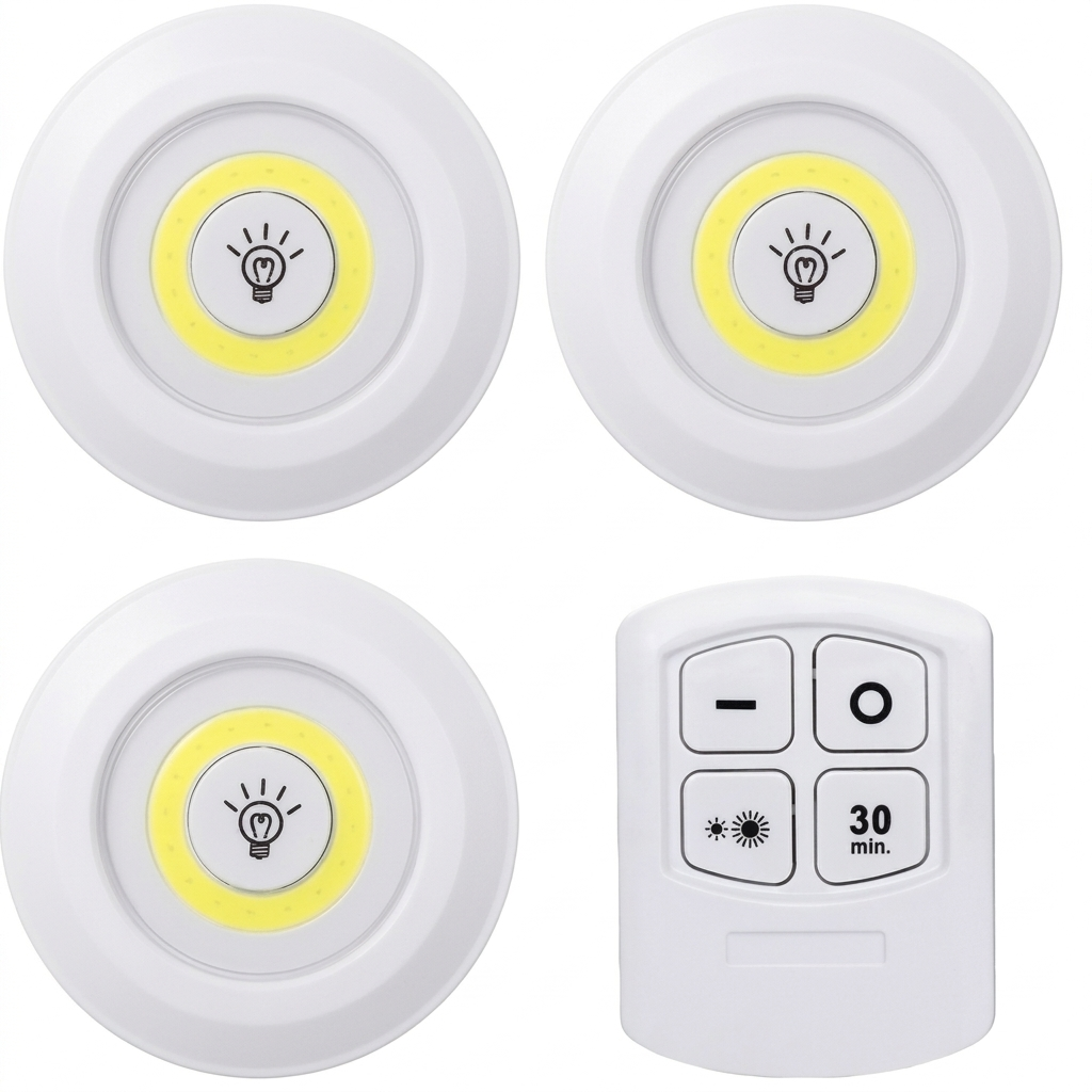 Battery Operated LED Puck Lights with Remote Control – Wireless Stick-On Under Cabinet & Closet Lights