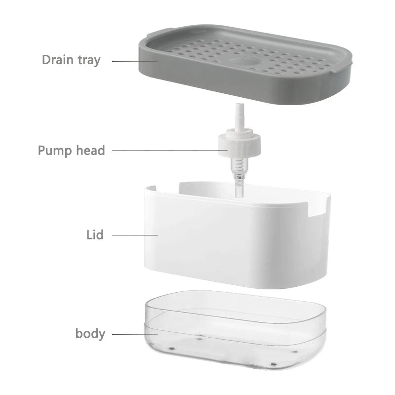 Automatic Soap Pump Dispenser with Sponge Holder – Kitchen & Bathroom Liquid Detergent Foam Box for Easy Cleaning