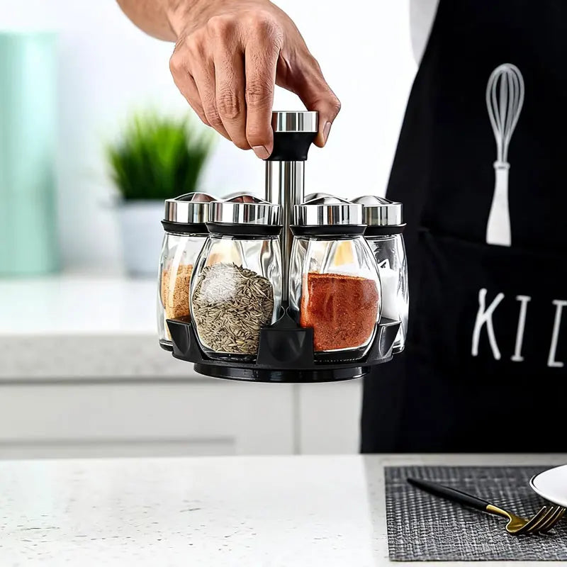 360° Rotating 6-Piece Glass Spice Jar Set
