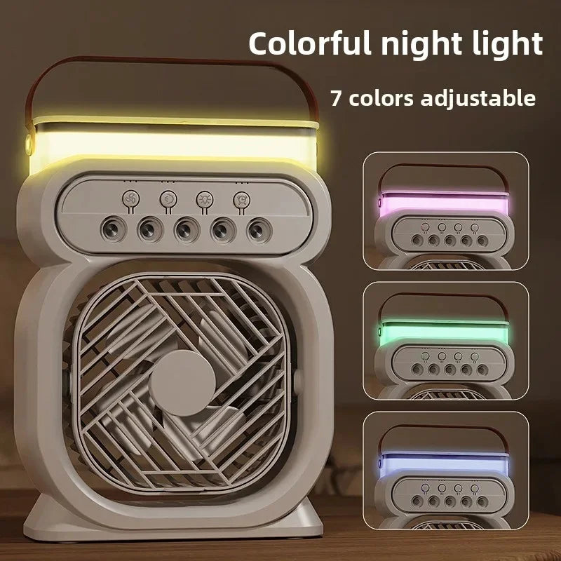 3-in-1 Humidifier Fan with LED Night Light – Portable Mini Air Cooler, 3-Speed Cooling Fan for Bedroom, Office & Home Use