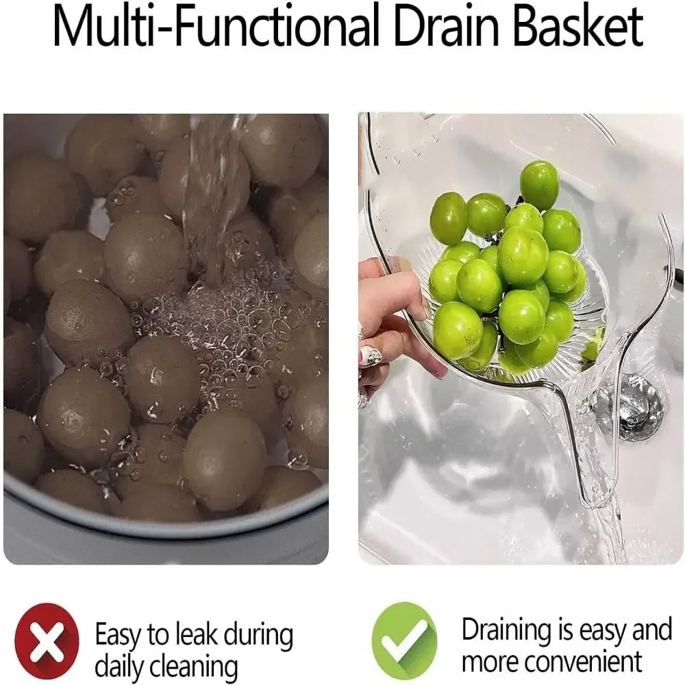 2-in-1 Multifunctional Fruit & Vegetable Washing Drain Basket – Kitchen Sink Colander Bowl for Salad, Pasta & Food Straining | Home Kitchen Drainer Bowl