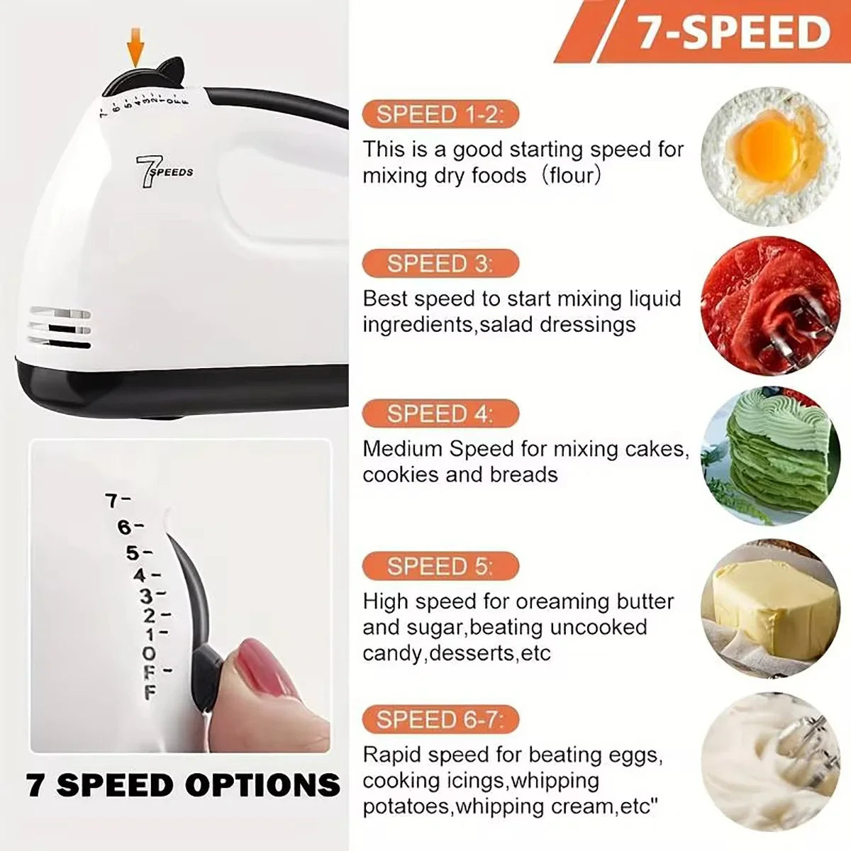 7-Speed Handheld Electric Egg Beater – Mini Automatic Mixer for Eggs, Cream & Baking
