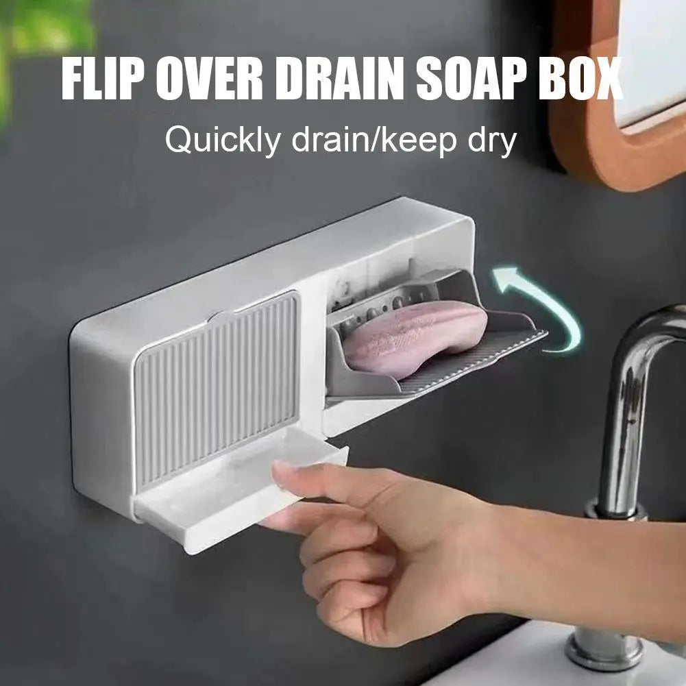 Wall-Mounted Plastic Soap Dish Holder with Lid – Bathroom Storage Organizer