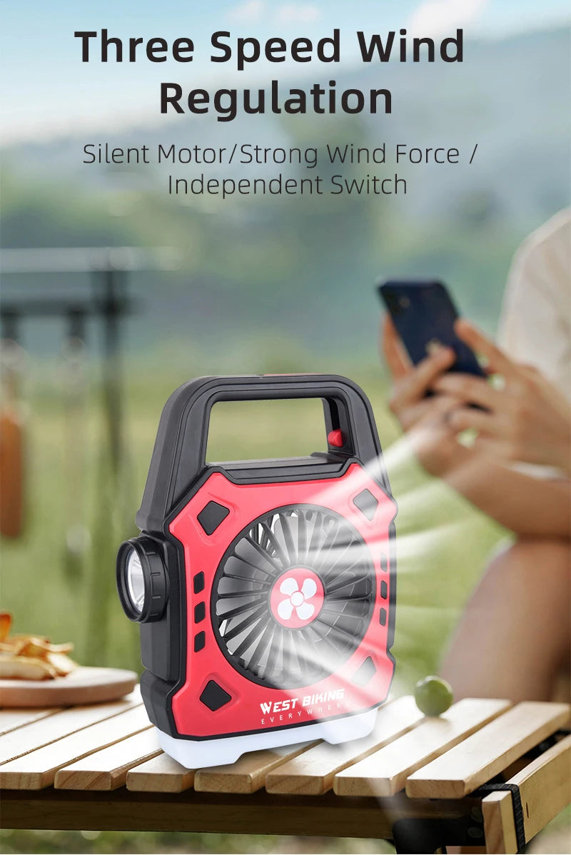3-in-1 Portable Light with Fan – USB Rechargeable LED Flashlight & Power Bank