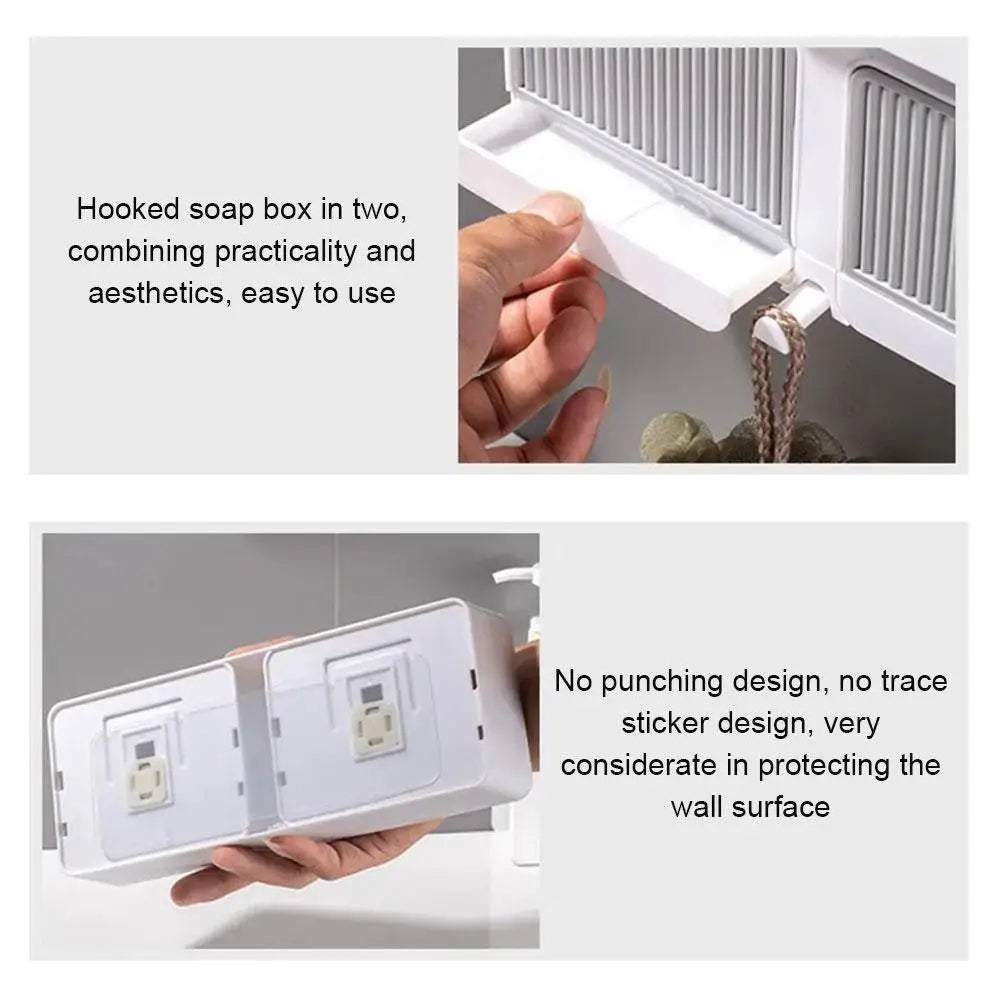 Wall-Mounted Plastic Soap Dish Holder with Lid – Bathroom Storage Organizer