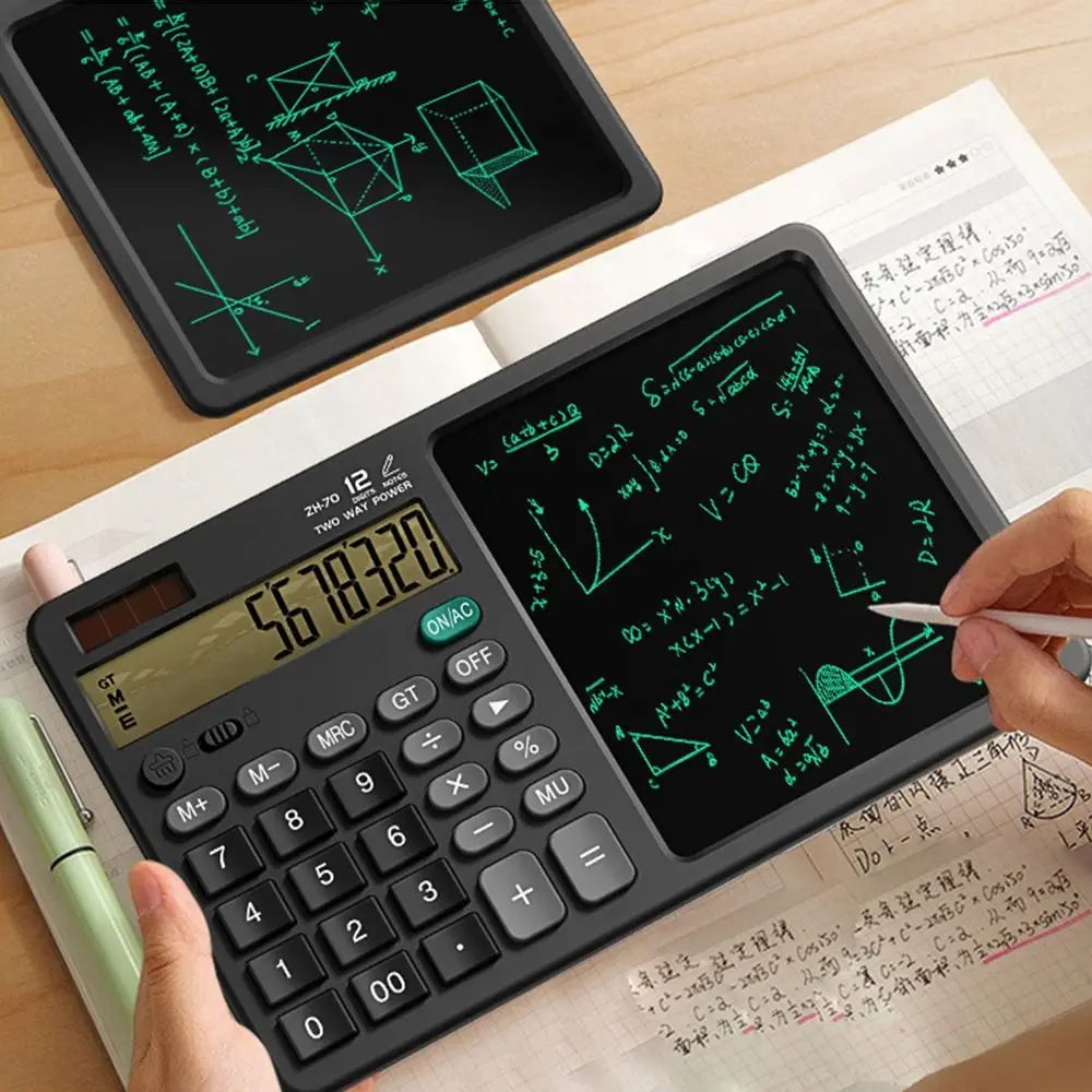 12-Digit Portable Calculator with LCD Writing Tablet | 2-in-1 Digital Notepad