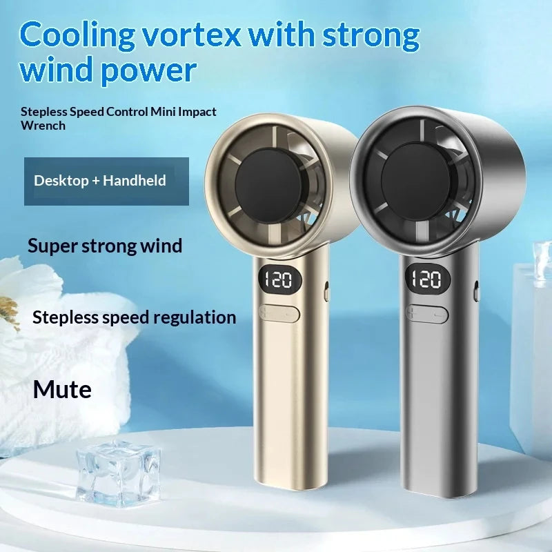 Mini Turbo Handheld Fan – 120 Adjustable Speeds, Digital LED Display & USB Rechargeable