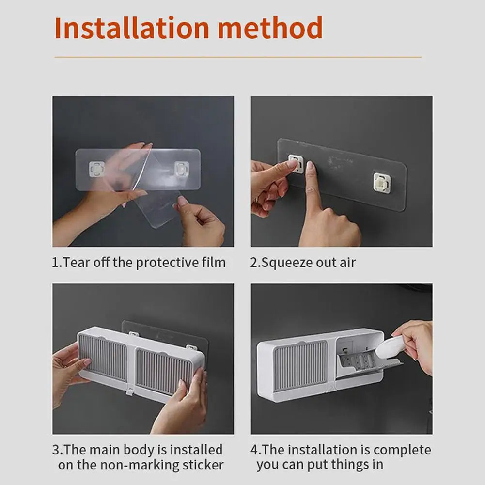 Wall-Mounted Plastic Soap Dish Holder with Lid – Bathroom Storage Organizer