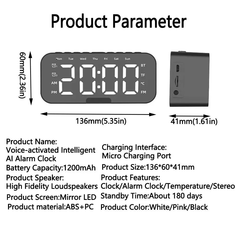 5-in-1 Smart Digital Alarm Clock with Bluetooth Speaker, FM Radio & Phone Stand