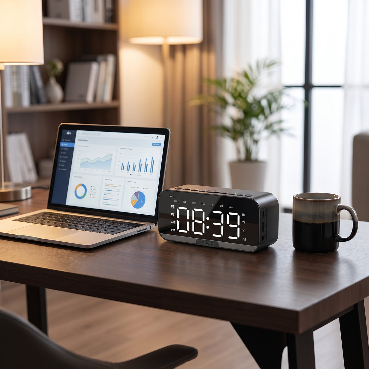 5-in-1 Smart Digital Alarm Clock with Bluetooth Speaker, FM Radio & Phone Stand