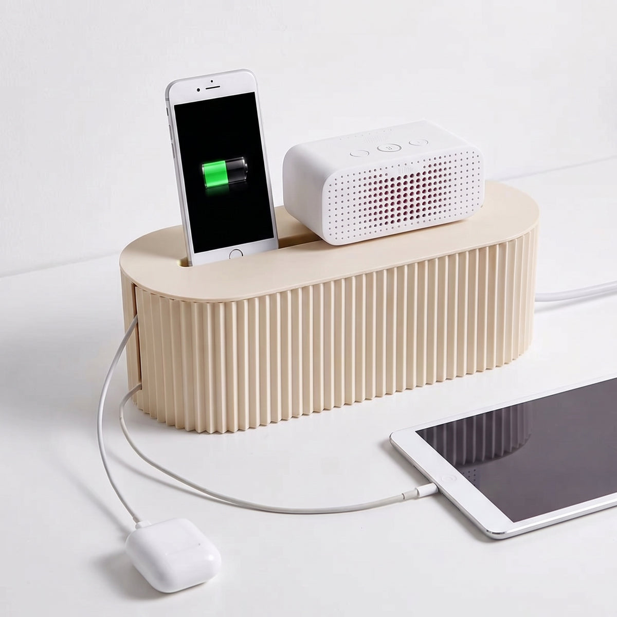 Nordic Cable Organizer Box – Power Strip, WiFi Router & Cable Management Shelf