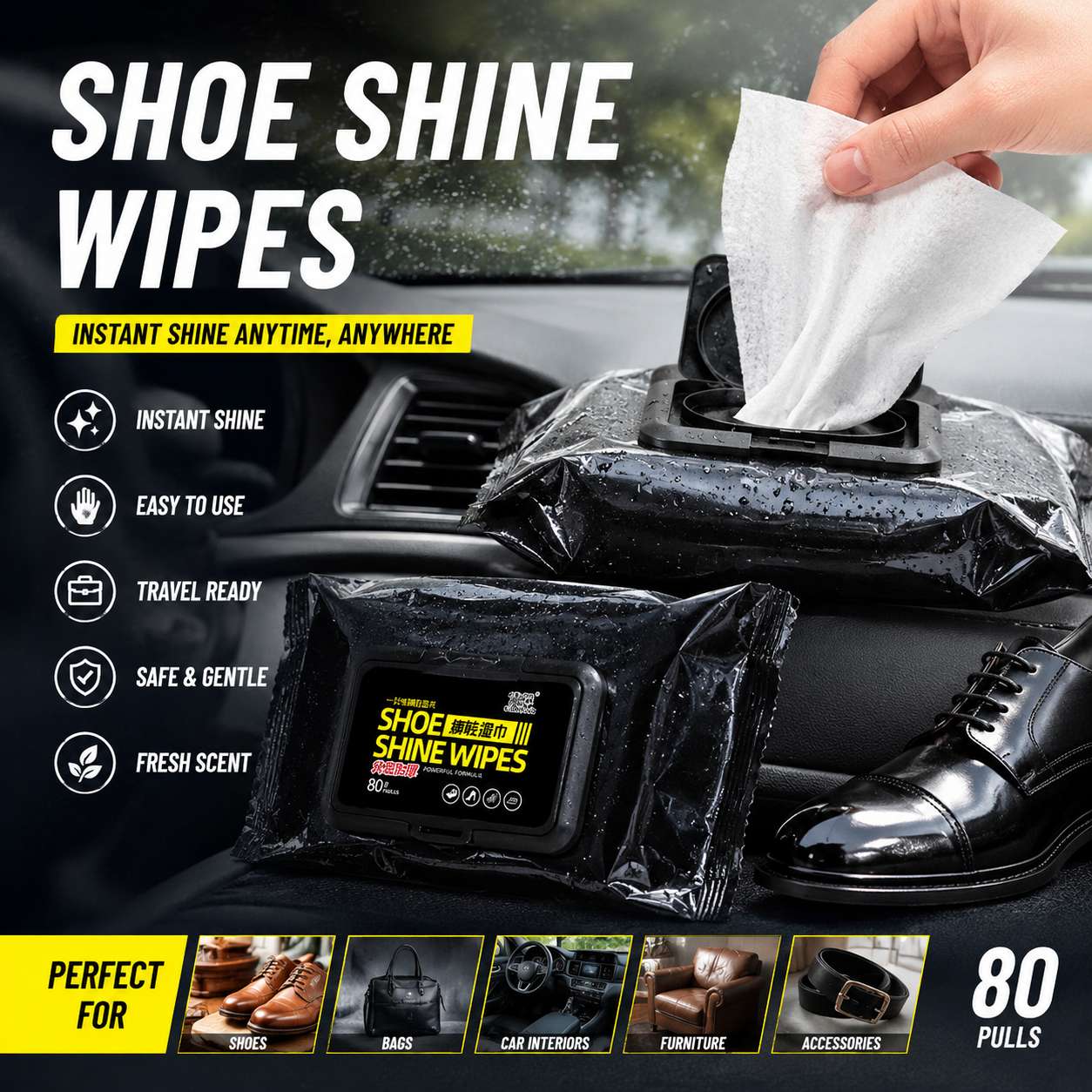 Portable Shoe Cleaner Wipes for Sneakers – Disposable Outdoor Cleaning Cloths for White Shoes & Travel Sneaker Care Kit