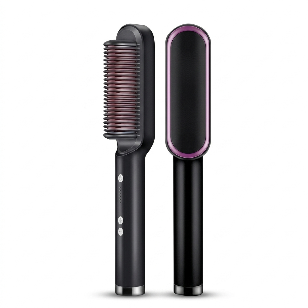 2-in-1 Ionic Heated Hair Straightening & Curling Comb – Negative Ion Anti-Damage Hot Comb Hair Styler for Smooth Straight & Curly Hair