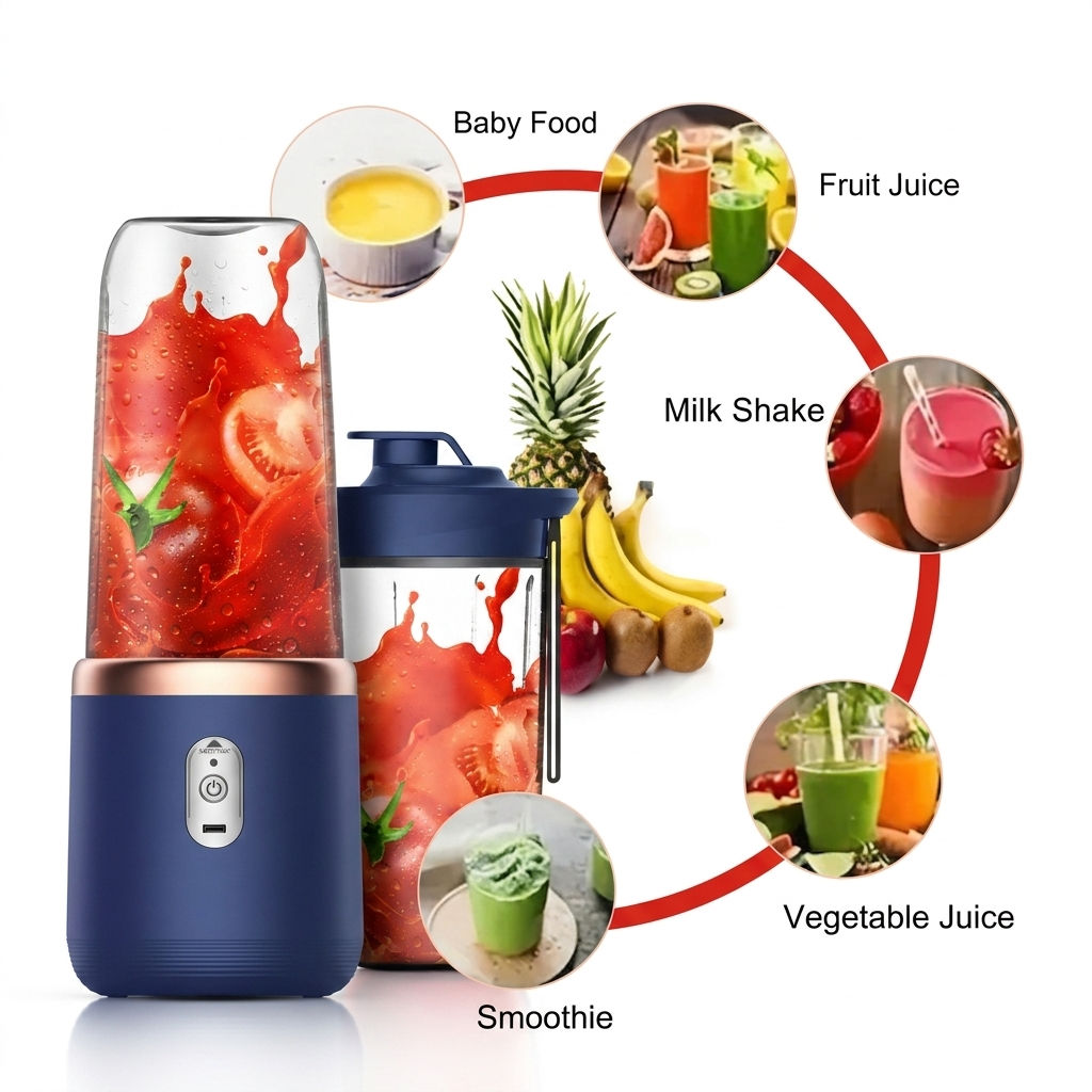 USB Rechargeable Mini Portable Juicer Blender – Personal Smoothie Maker, Travel Fruit & Vegetable Mixer Bottle