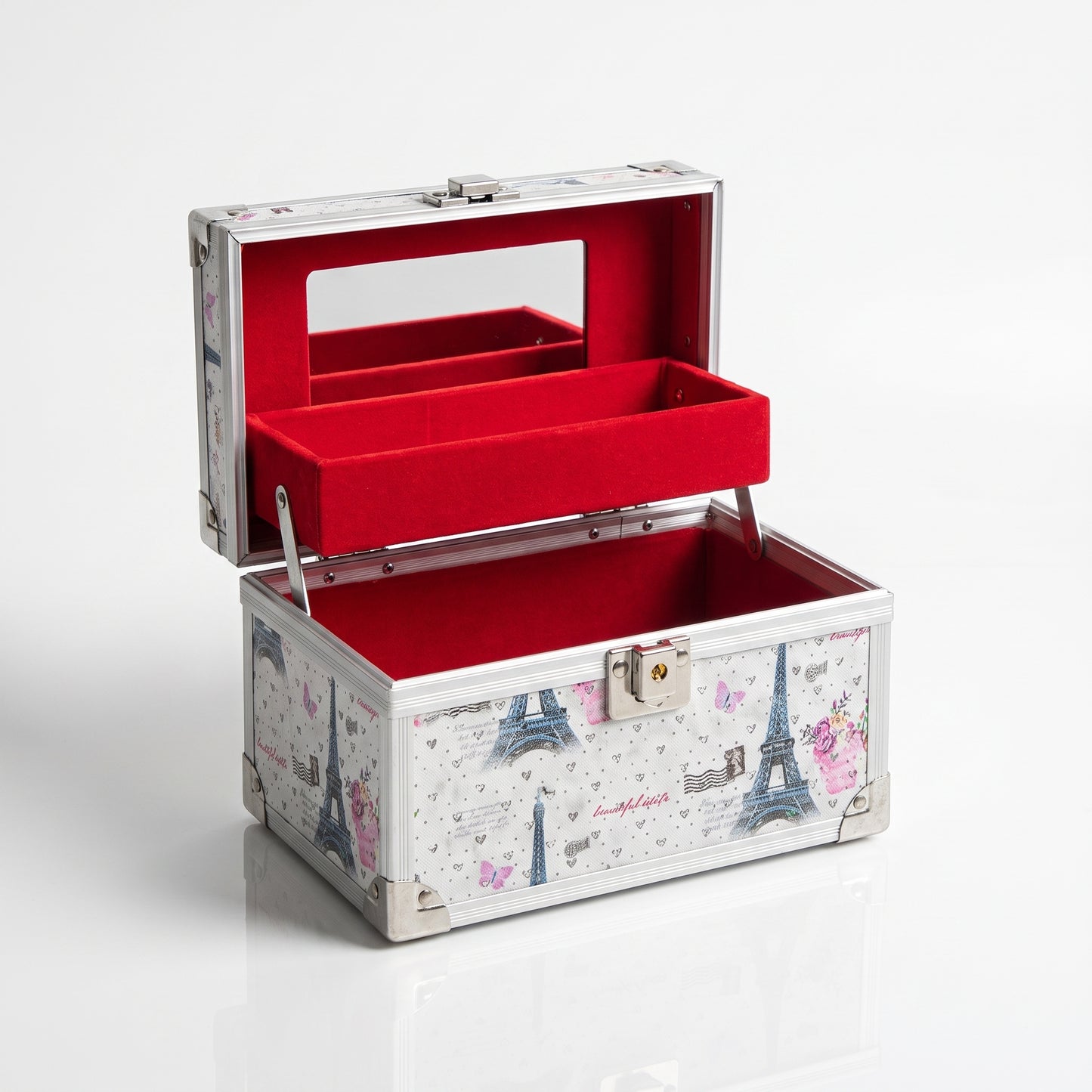 Makeup & Jewelry Storage Box with Mirror & Lock
