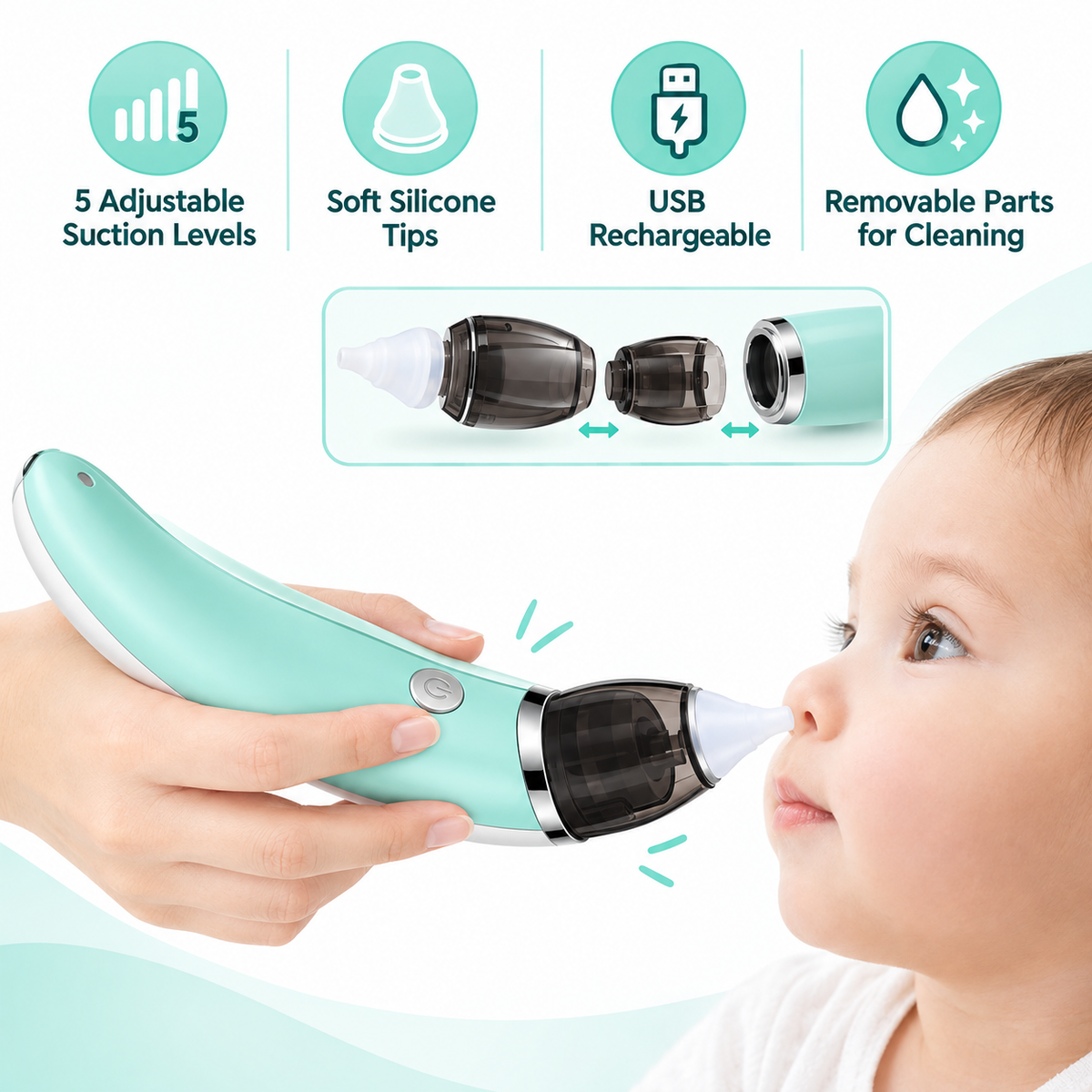 Electric Baby Nasal Aspirator – USB Rechargeable Nose Cleaner & Mucus Suction Machine for Infants, Toddlers & Kids