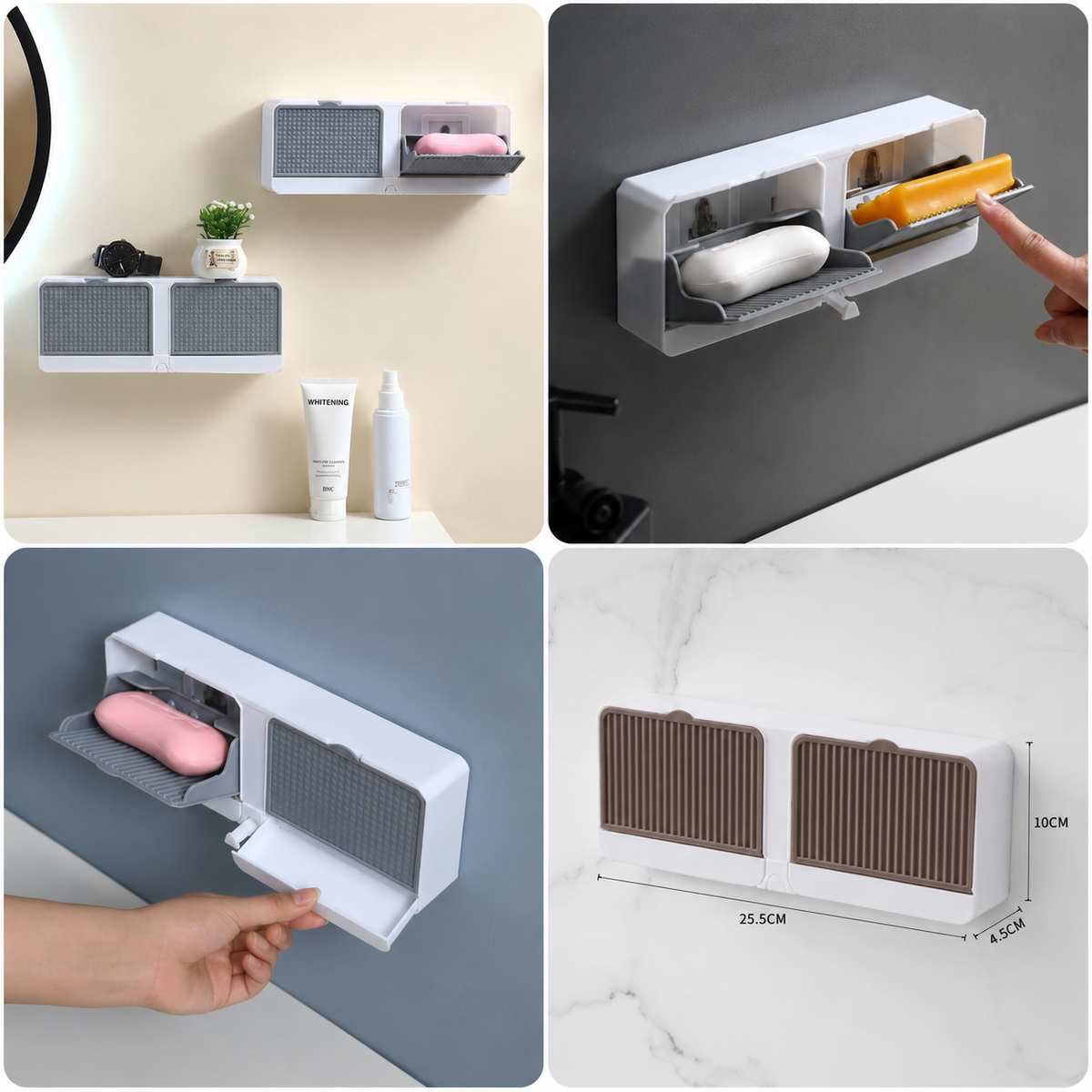 Wall-Mounted Plastic Soap Dish Holder with Lid – Bathroom Storage Organizer