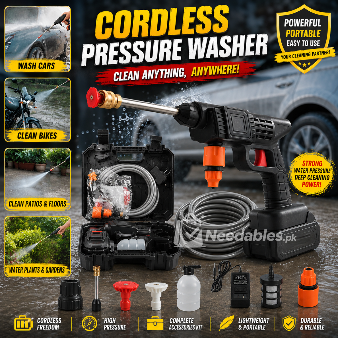 48V Cordless High Pressure Car Wash Gun – Portable Lithium Battery Hydraulic Spray Washer for Cars, Bikes & Home Cleaning