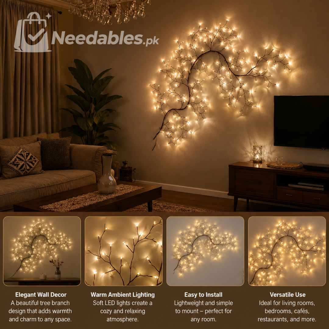 1.6 Metre 72 LED 8 Modes Branch Rattan Strip Lights – USB Powered DIY Tree Vine Wall Lamp for Home & Festive Decoration