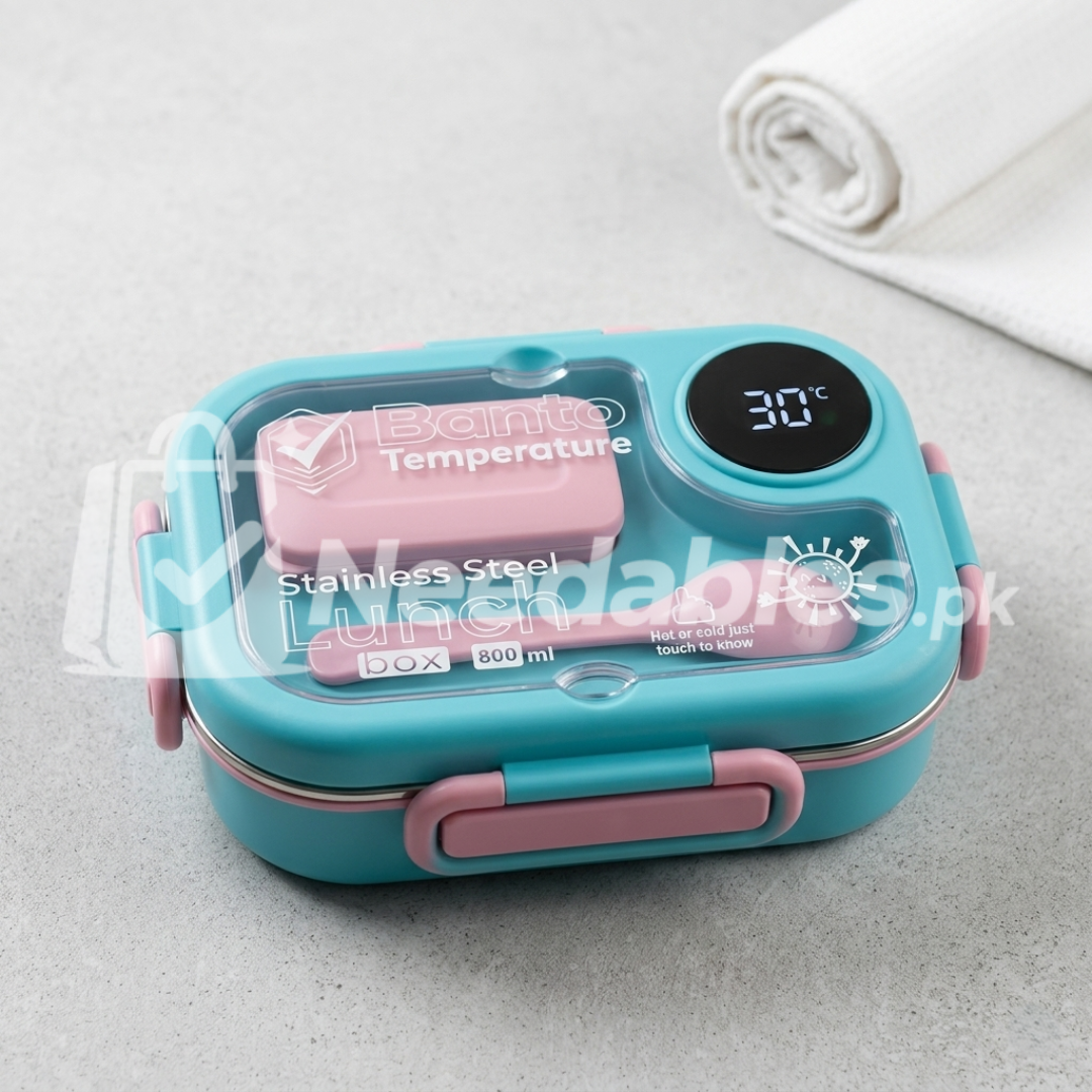 800ml Stainless Steel Bento Lunch Box with Temperature Sensor Lid – Random Color