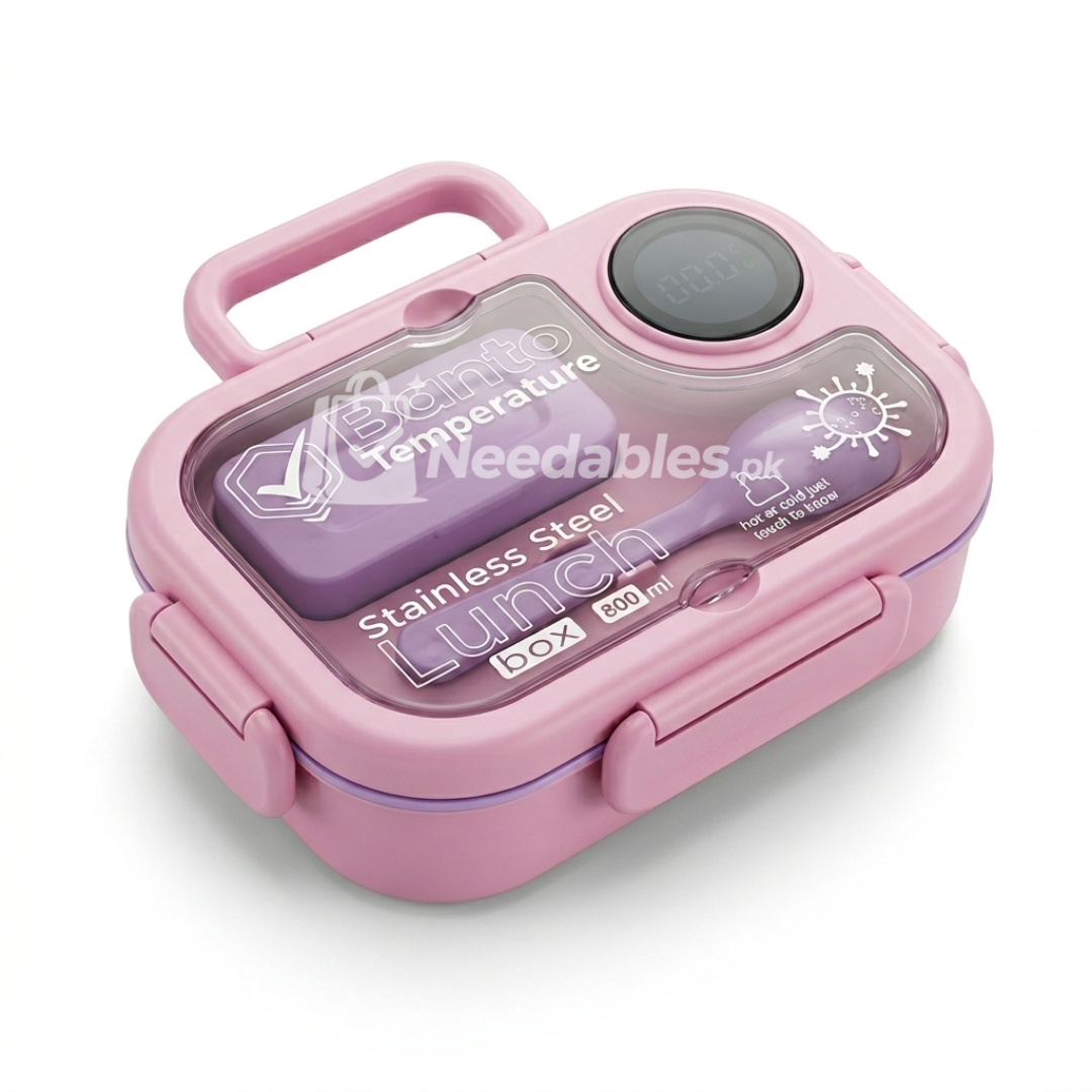 800ml Stainless Steel Bento Lunch Box with Temperature Sensor Lid – Random Color