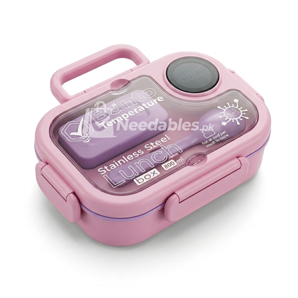 800ml Stainless Steel Bento Lunch Box with Temperature Sensor Lid – Random Color